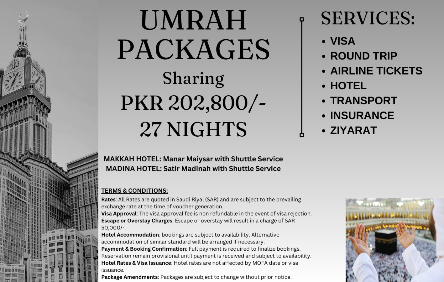 Umrah Packages from Pakistan 2023 Price August. Rate